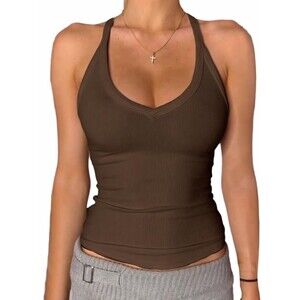 Danysu Women’s Ribbed Cotton Tank Top with BuiltIn Bra, Black XL